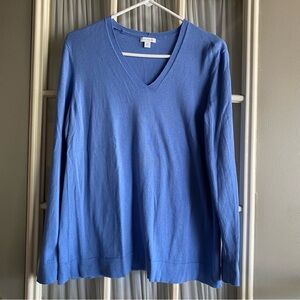 J. Jill Silk and Cotton Blue V-Neck Sweater